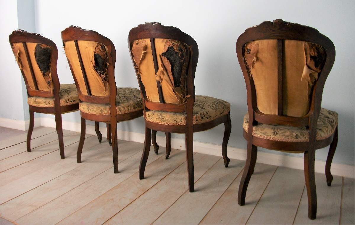 Set of Four French Rosewood Dining Hall Chairs